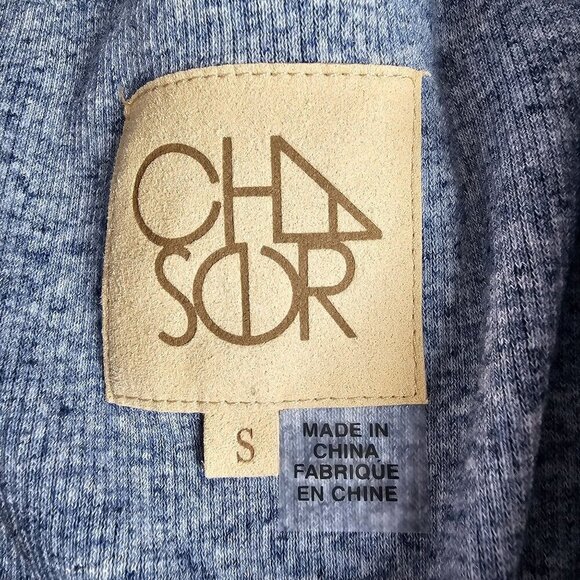 Chaser Ribbed Heather Blue Short Sleeve Henley Knit Top Puff Sleeves NWT Size S - Picture 3 of 7